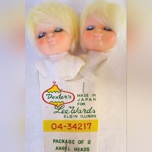 2 Vintage Lee Wards Japan Angel Head Christmas Ornament Topper Craft Lot Picks